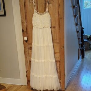 NAF NAF Cream Lace and Tulle Maxi Slip